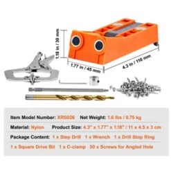 VEVOR Pocket Hole Jig, 56 Pcs Mini Jig Pocket Hole System With 9" C-clamp, Step Drill, Wrench, Square Drive Bit, Drill Stop Ring, And Screws -Aesthtic Interiors GUEST ad3762d8 1f49 418c a754 cbef912314fd