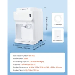 VEVOR Commercial Ice Shaver Crusher, 220lbs Per Hour Electric Snow Cone Maker With 4L Ice Cube Box, 350W 1500RPM Tabletop Shaved Ice Machine, White -Aesthtic Interiors GUEST ad791023 f3d6 4be1 bbc4 ca67aeaa4db3