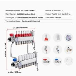 VEVOR 7-Branch Radiant Heat Manifold, 1/2" PEX Tubing Manifold, Stainless Steel PEX Manifold For Hydronic Radiant Floor Heating, Silver -Aesthtic Interiors GUEST add16e7b b186 4359 b775 38d7b8a0bf25