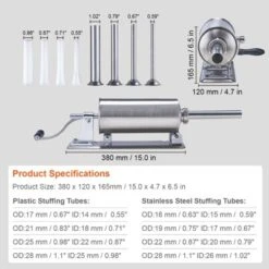 VEVOR Manual Sausage Stuffer, 2.5 L / 6 LBS Horizontal Sausage Machine With U-type Clamp, Food-Grade Stainless Steel, 8 Stuffing Tubes, Silver 14 VEVOR Manual Sausage Stuffer, 2.5 L / 6 LBS Horizontal Sausage Machine With U-type Clamp, Food-Grade Stainless Steel, 8 Stuffing Tubes, Silver -Aesthtic Interiors GUEST ae07ce7a 6df6 4c0f b708 24db03425461