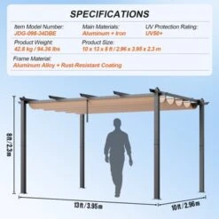 VEVOR 10'x13' Outdoor Retractable Pergola With Canopy, Aluminum Pergola With Retractable Canopy, Modern Pergola With Sun Shade Canopy, Beige -Aesthtic Interiors GUEST ae7064f6 f608 40b7 9cbd ee77c3a7f9d6