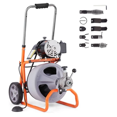 VEVOR Drain Cleaner Machine 100FT X 3/8 Inch, Auto Feed Sewer Snake Drain Auger On Wheels, Portable Drain Cleaning Machine, Gray 8 VEVOR Drain Cleaner Machine 100FT X 3/8 Inch, Auto Feed Sewer Snake Drain Auger On Wheels, Portable Drain Cleaning Machine, Gray - Image 8