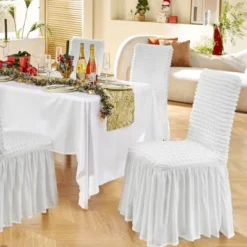 VEVOR Stretch Spandex Folding Chair Covers, Universal Fitted Chair Cover With Skirt, Removable Washable Protective Slipcovers, (4 PCS White)