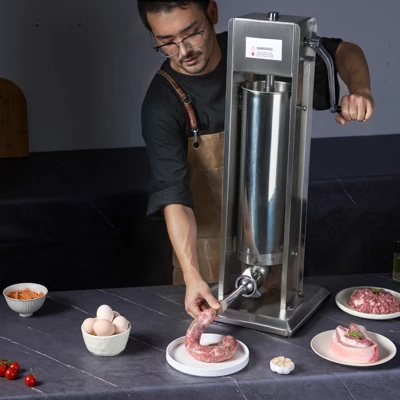 VEVOR Manual Sausage Stuffer, 7 L / 15 LBS Vertical Sausage Machine, Dual-Speed Meat Stuffer, Made Of Food-Grade 304 Stainless Steel, Silver 1 VEVOR Manual Sausage Stuffer, 7 L / 15 LBS Vertical Sausage Machine, Dual-Speed Meat Stuffer, Made Of Food-Grade 304 Stainless Steel, Silver