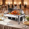 VEVOR Roll Top Chafing Dish Buffet Complete Set, 9 Qt 1 Pack Stainless Steel Chafer With 2 Half Size Pans, Rectangle Catering Warmer Server, Silver