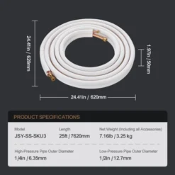 VEVOR 25FT Mini Split Line Set, 1/4" & 1/2" O.D Copper Pipes Tubing And Triple-Layer Insulation, For Mini Split Air Conditioning Refrigerant, White 14 VEVOR 25FT Mini Split Line Set, 1/4" & 1/2" O.D Copper Pipes Tubing And Triple-Layer Insulation, For Mini Split Air Conditioning Refrigerant, White -Aesthtic Interiors GUEST b092c406 7072 4b2f 83f9 470766f59066