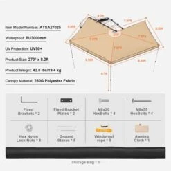 VEVOR Vehicle Awning 270 Degree, 8.2' Height Retractable Car Side Awning, PU3000mm UV50+ Car Awning With Waterproof Storage Bag -Aesthtic Interiors GUEST b0b145b4 bb6e 4f7a a1b6 e5e3e391a8f4