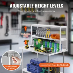 VEVOR Double Overshelf, Double Tier Stainless Steel Overshelf, 12 X 48 Inch Double Deck Overshelf, Height Adjustable Overshelf Prep Work Table -Aesthtic Interiors GUEST b0b73721 6ab6 4835 8c1d 375cce30168b