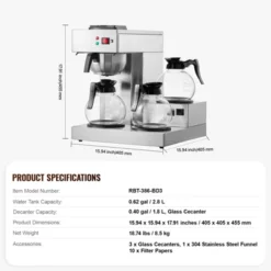 VEVOR 12 Cups Commercial Drip Coffee Maker, Coffee Maker Machine With 3 Glass Carafes And 3 Warmer Plates, Silver -Aesthtic Interiors GUEST b12bc2d3 fe6c 442a 873f 87baed6e6fde