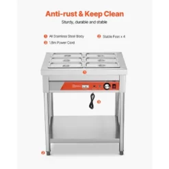 VEVOR 6-Pan Commercial Food Warmer, 6 X 1/3 Pans Electric Steam Table, 1500W Buffet Catering Food Warmer With Undershelf, Stainless Steel,Silver -Aesthtic Interiors GUEST b135e752 a5d0 4ec8 9a7c 2250a692b128