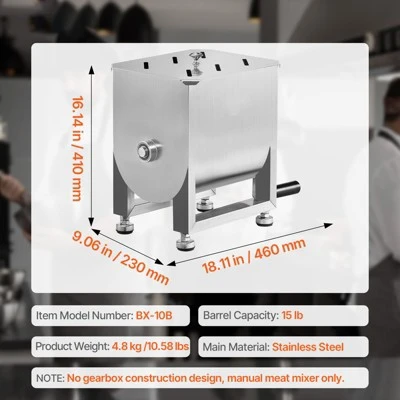 VEVOR Manual Meat Mixer, 15L Fixed Tank Meat Processing Equipment(Mixing Maximum 15LBS For Meat), Stainless Steel Meat Mixer, Silver 7 VEVOR Manual Meat Mixer, 15L Fixed Tank Meat Processing Equipment(Mixing Maximum 15LBS For Meat), Stainless Steel Meat Mixer, Silver - Image 7