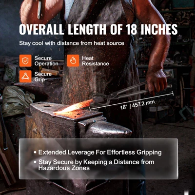 VEVOR Blacksmith Tongs, 18” 4 PCS, V-Bit Bolt Tongs, Wolf Jaw Tongs, Z V-Bit Tongs And Gripping Tongs, Carbon Steel Forge Tongs With A3 Steel Rivets 3 VEVOR Blacksmith Tongs, 18” 4 PCS, V-Bit Bolt Tongs, Wolf Jaw Tongs, Z V-Bit Tongs And Gripping Tongs, Carbon Steel Forge Tongs With A3 Steel Rivets - Image 3