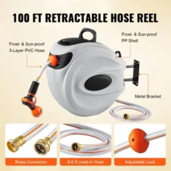 VEVOR Retractable Hose Reel, 100 Ft X 1/2 Inch, 180° Swivel Bracket Wall-Mounted, Garden Water Hose Reel With 9-Pattern Nozzle, Automatic Rewind -Aesthtic Interiors GUEST b1a9be24 13e1 47b8 b481 174d716103d2