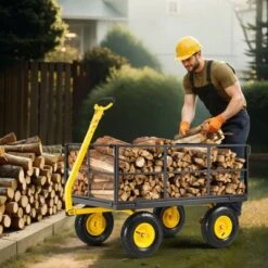 VEVOR 1400 Lbs Steel Garden Cart, Heavy Duty Pullable Garden Wagon Yard Cart, 2 In 1 Outdoor Metal Utility Wagon Yard Trailer, Black