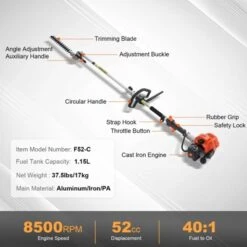 VEVOR 52CC 6-in-1 Multi-Functional Trimming Tools,Gas Hedge Trimmer, Weed Eater,String Trimmer,Brush Cutter,Edger, Pole Saw Chainsaw Pruner, Orange -Aesthtic Interiors GUEST b25588e0 374a 4b7e 8f0d a1521e27a0cb