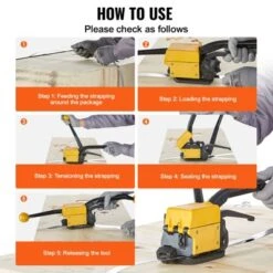VEVOR Steel Strapping Tool For 1/2"-3/4" Width, 3-in-1 (Tensioner, Crimper, Cutter) Manual Belt Packaging Banding Machine, Yellow -Aesthtic Interiors GUEST b25ee3ee 93a3 4955 b793 8f6a750dbea6