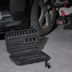 VEVOR Drive Impact Socket Set 1/4" - 55 Piece Deep & Shallow Socket Set SAE 5/32"-9/16" And Metric 4-15mm - 6 Point CR-V Alloy Steel,BLACK