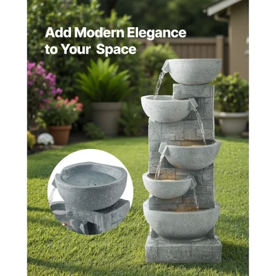 VEVOR Outdoor Water Fountain, 31.5 In Height Fountain And Waterfall, 5-Tier Floor Standing Bowl-Shaped Cascading Fountains With Light And Pump, Gray 2 VEVOR Outdoor Water Fountain, 31.5 In Height Fountain And Waterfall, 5-Tier Floor Standing Bowl-Shaped Cascading Fountains With Light And Pump, Gray - Image 2