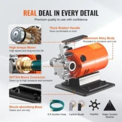 VEVOR Water Transfer Pump, 120V AC 360 GPH 1/10 HP, Portable Electric Utility Pump With 6 Ft Suction Hose Kit, Carbon Brushes, Impeller, Orange 10 VEVOR Water Transfer Pump, 120V AC 360 GPH 1/10 HP, Portable Electric Utility Pump With 6 Ft Suction Hose Kit, Carbon Brushes, Impeller, Orange -Aesthtic Interiors GUEST b29fcd4c dc22 4693 a472 8369966e23ed