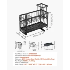 VEVOR Kitchen Sink Caddy Organizer, 2 Tier Sponge Holder For Kitchen Sink With High Brush Holder & Divider, Black -Aesthtic Interiors GUEST b2b9cc8e 6bc6 4a2b a04a 7b50818b401b