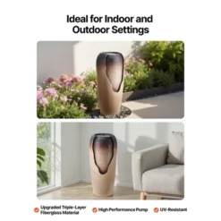 VEVOR Outdoor Water Fountain, 30.71 In Height Fountain And Waterfall, 1-Tier Floor Standing Glazed Jar Style Fountains With Light And Pump, Beige -Aesthtic Interiors GUEST b34aacb5 aa15 4ed0 840e 12e0cba7c852