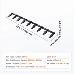 VEVOR Bucket Tooth Bar, 72'', Heavy Duty Tractor Bucket 9 Teeth Bar For Loader Tractor Skidsteer, 4560 Lbs Load-Bearing Capacity, Black 13 VEVOR Bucket Tooth Bar, 72'', Heavy Duty Tractor Bucket 9 Teeth Bar For Loader Tractor Skidsteer, 4560 Lbs Load-Bearing Capacity, Black -Aesthtic Interiors GUEST b366e814 ee35 4210 9eca 784c020d4ba5