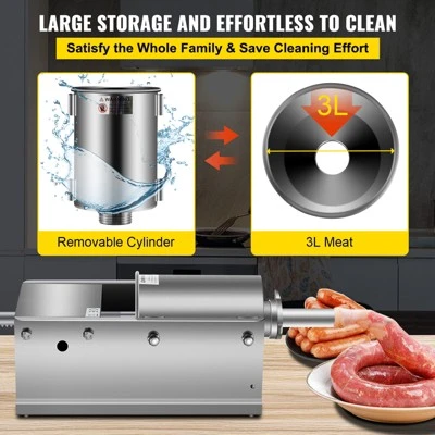 VEVOR Manual Sausage Stuffer, 3 L / 7 LBS Horizontal Sausage Machine, Dual-Speed Meat Stuffer, Made Of Food-Grade 304 Stainless Steel, Silver 6 VEVOR Manual Sausage Stuffer, 3 L / 7 LBS Horizontal Sausage Machine, Dual-Speed Meat Stuffer, Made Of Food-Grade 304 Stainless Steel, Silver - Image 6