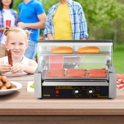 VEVOR Hot Dog Roller 7 Rollers 18 Hot Dogs Capacity 1050W Stainless Sausage Grill Cooker Machine With Dual Temp Control Glass Hood Acrylic Cover 1 VEVOR Hot Dog Roller 7 Rollers 18 Hot Dogs Capacity 1050W Stainless Sausage Grill Cooker Machine With Dual Temp Control Glass Hood Acrylic Cover