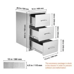 VEVOR Outdoor Kitchen Drawers 16" W X 28.5" H X 20.5" D, Flush Mount Triple Access BBQ Drawers Stainless Steel With Handle, Silver -Aesthtic Interiors GUEST b3887fb2 ed35 462e a0d7 727b7a7f01d8