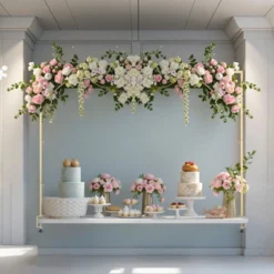 VEVOR Over The Table Rod Stand With Clamps, 13"-42" Tall & 28"-98" Length Adjustable, 2 Packs Table Arch Stand, Tabletop Balloon Arch Frame, Gold