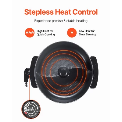 VEVOR Electric Hot Pot, 1360W 5 L Double-flavor Shabu Shabu Pot, Non-Stick Electric Cooker With Divider, Clear Glass Lid, Black 4 VEVOR Electric Hot Pot, 1360W 5 L Double-flavor Shabu Shabu Pot, Non-Stick Electric Cooker With Divider, Clear Glass Lid, Black - Image 4