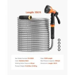 VEVOR Metal Garden Hose 150 Ft, Rust Proof Stainless Steel Water Hose, Heavy Duty Backyard Hose With 10 Function Nozzle, Silver 14 VEVOR Metal Garden Hose 150 Ft, Rust Proof Stainless Steel Water Hose, Heavy Duty Backyard Hose With 10 Function Nozzle, Silver -Aesthtic Interiors GUEST b414be86 093a 4ebd ae46 0b3a9f036001