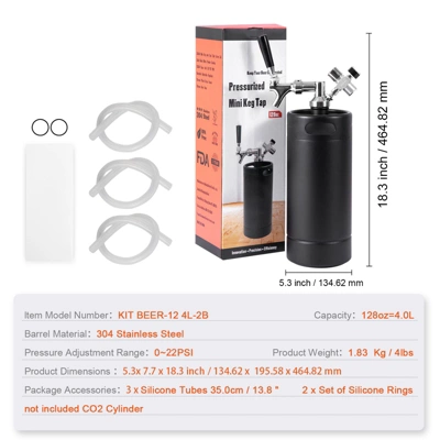 VEVOR Beer Growler Tap System, 128Oz 4L Mini Keg, 304 Stainless Steel Pressurized Beer Growler With Pressure Display, CO2 Regulator Faucet, Black 7 VEVOR Beer Growler Tap System, 128Oz 4L Mini Keg, 304 Stainless Steel Pressurized Beer Growler With Pressure Display, CO2 Regulator Faucet, Black - Image 7