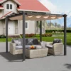VEVOR 10'x10' Outdoor Retractable Pergola With Canopy, Aluminum Pergola With Retractable Canopy, Modern Pergola With Sun Shade Canopy, Beige