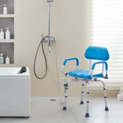 VEVOR Swivel Shower Chair 360 Degree, Adjustable Shower Seat With Pivoting Arms & Padded Bath Seat For Inside Shower Or Tub, 300LBS Capacity, Blue