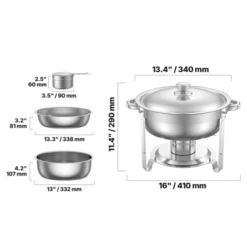 VEVOR Chafing Dish Buffet Set, 5 Qt 2 Pack, Stainless Steel Chafer With 2 Full Size Pans, Round Catering Warmer Server With Lid Water Pan, Silver -Aesthtic Interiors GUEST b4858b3c 5d27 4c7d 8774 f130b404bac9