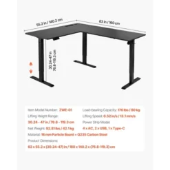 VEVOR L Shaped Desk,Electric Adjustable Height Corner Gaming Desk With Dual Hooks And Wheels, Heavy Duty Carbon Steel L-Shaped Computer Table, Black 13 VEVOR L Shaped Desk,Electric Adjustable Height Corner Gaming Desk With Dual Hooks And Wheels, Heavy Duty Carbon Steel L-Shaped Computer Table, Black -Aesthtic Interiors GUEST b4ab2cbe 54cc 4abd a3c5 e9b270a8665b