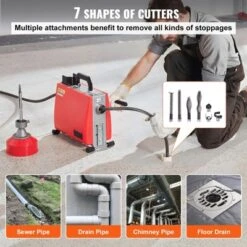 VEVOR 66FT X 5/8 Inch Drain Cleaner Machine, 250W Electric Sewer Snake Auger Manual Feed - With 7 Cutters, 2 Steel Cables, Red 11 VEVOR 66FT X 5/8 Inch Drain Cleaner Machine, 250W Electric Sewer Snake Auger Manual Feed - With 7 Cutters, 2 Steel Cables, Red -Aesthtic Interiors GUEST b4b130ba ca99 46ce b53e ec73e89e5bf2