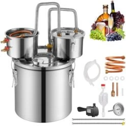 VEVOR Alcohol Still, 13.2 Gal / 50 L Stainless Steel Water Alcohol Distiller With Copper Coil For Fast Cooling, Dual Condenser Distiller Kit, Silver -Aesthtic Interiors GUEST b4d31c34 1c86 4be1 923e 01457718e707 1