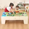 VEVOR Train Table, 62 Multicolor Pieces Wooden Kids Activity Table With Large Storage Drawer, 3-in-1 Wooden Train Set For Kids Ages 3+, Multicolor