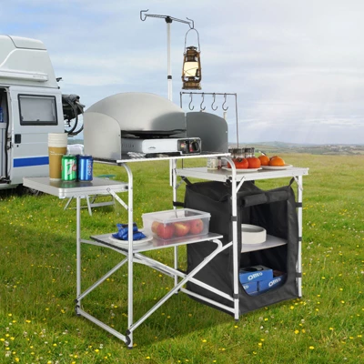 VEVOR Camping Kitchen Table, Folding Outdoor Cooking Table With Storage Carrying Bag, Aluminum Cook Station 1 Cupboard & Detachable Windscreen 1 VEVOR Camping Kitchen Table, Folding Outdoor Cooking Table With Storage Carrying Bag, Aluminum Cook Station 1 Cupboard & Detachable Windscreen
