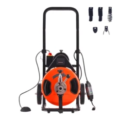 VEVOR Drain Cleaner Machine 100 FT X 1/2 Inch, Sewer Auger Auto Feed With 4 Cutter & Air-activated Foot Switch For 1" To 4" Pipes, Orange, Black -Aesthtic Interiors GUEST b5dfd5c0 e602 4f64 8ea7 a8399baec9bd