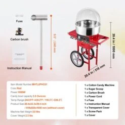 VEVOR Electric Cotton Candy Machine With Cart, 1000W Commercial Candy Floss Maker With Cover, Stainless Steel Bowl, Sugar Scoop And Drawer, Red -Aesthtic Interiors GUEST b6054b5b f132 4c76 b23e bb75f443eac7