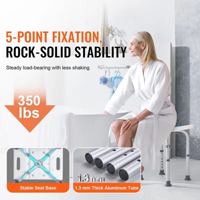 VEVOR Shower Chair, Adjustable Height Shower Stool, Non-Slip Bench Bathtub Stool Seat For Elderly Disabled Handicap, 350 LBS Capacity,White+Black 2 VEVOR Shower Chair, Adjustable Height Shower Stool, Non-Slip Bench Bathtub Stool Seat For Elderly Disabled Handicap, 350 LBS Capacity,White+Black - Image 2
