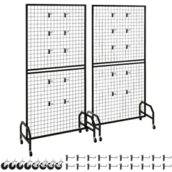 VEVOR 2 Packs Grid Wall Panels, 2.9 X 5.9 Ft Wire Grid Panels Display Rack, Movable Art Display Shelf With Wheels And 10 Hooks, Black -Aesthtic Interiors GUEST b64b427c 58bf 4d68 b05f 4e1d628263d4