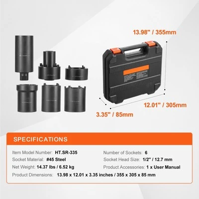 VEVOR Spindle Nut Socket Tool Kit, 1/2 Inch Drive 6 Piece Axle Hub Nut Socket Set,for Toyota,Ford,4WD Vehicles And GM Vehicles,with Storage Case Black 7 VEVOR Spindle Nut Socket Tool Kit, 1/2 Inch Drive 6 Piece Axle Hub Nut Socket Set,for Toyota,Ford,4WD Vehicles And GM Vehicles,with Storage Case Black - Image 7