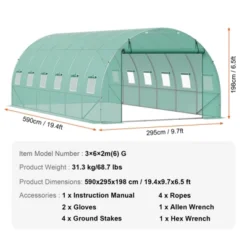 VEVOR Walk-in Tunnel Greenhouse, 19.4x9.7x6.5 Ft Hoop House Greenhouse Tunnel With Galvanized Steel Frame, Green PE Cover, 12 Windows -Aesthtic Interiors GUEST b6a80785 abed 4b9a 995b c4b476d3c6b7