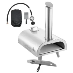 VEVOR Dual Fuel Pizza Oven Outdoor, 12 Inch Wood Fire & Propane Gas Pizza Oven, Pellet & Propane Pizza-Maker With Thermometer, Silver -Aesthtic Interiors GUEST b6bd788d 8452 48a4 a222 0c3a6a7f38b8