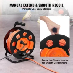 VEVOR Extension Cord Reel, 100FT, With 4 Outlets And Dust Cover, Heavy Duty 12AWG SJTOW Power Cord, Manual Cord Reel, Orange -Aesthtic Interiors GUEST b6e0b6f9 1aab 42ad a405 3e3d43762f79
