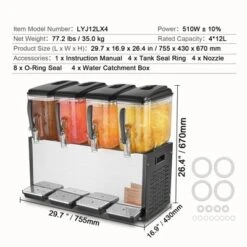 VEVOR Commercial Beverage Dispenser, 4 Tanks 12 L / 12.7 QT Per Tank Juice Dispenser, 510W Stainless Steel Ice Tea Drink Machine -Aesthtic Interiors GUEST b6f08d8a 7136 4040 9499 e00e2b77b814
